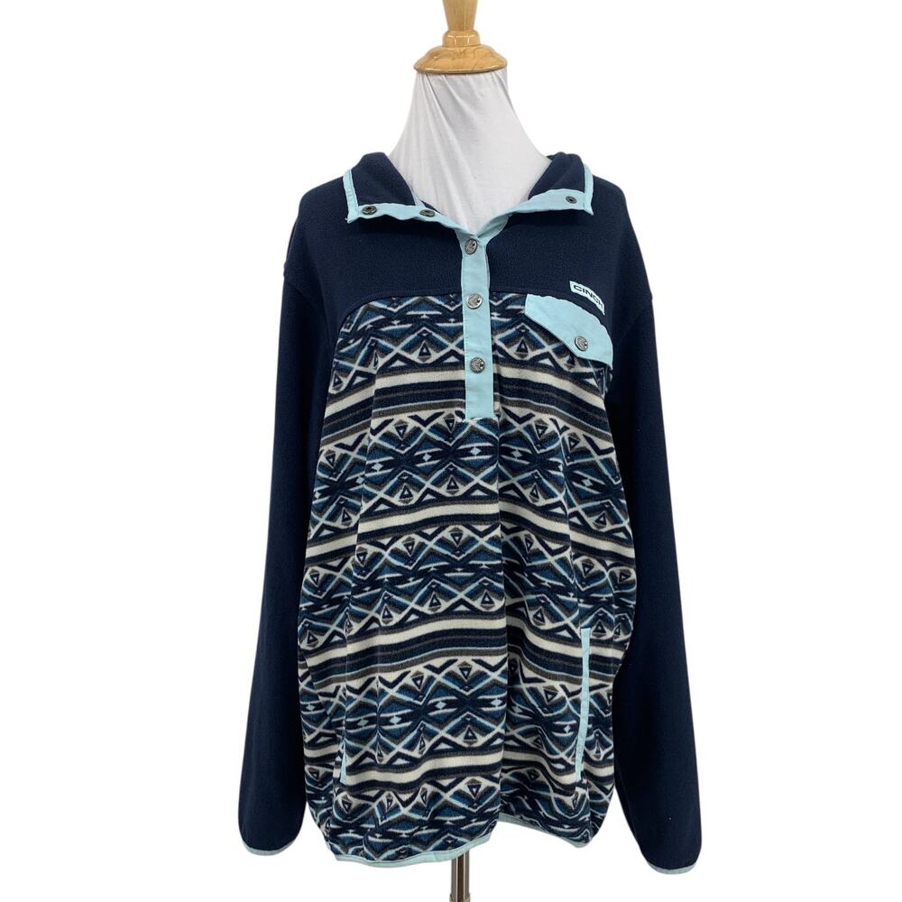 Cinch Sweater Womens XL Extra Large Navy Long Sleeve 5 Snap Aztec Western Fleece